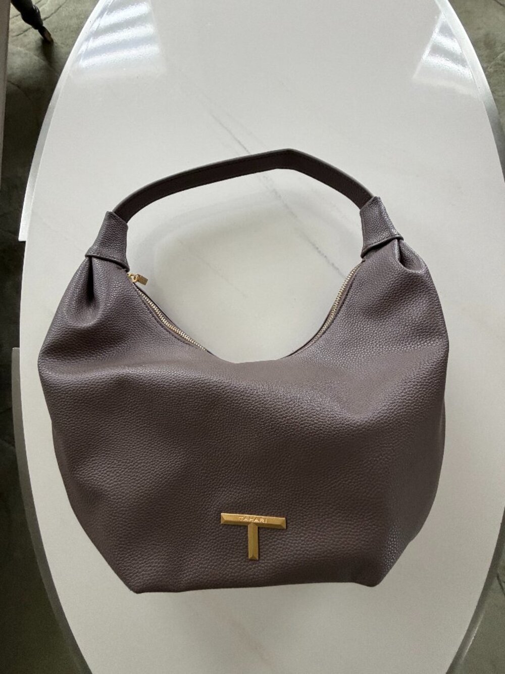 Tahari Bedford Slouchy Faux Leather Hobo Shoulder Bag with Side Zip Pocket